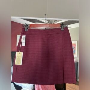 NWT Aritzia Wilfred Patio Mini Burgundy Plaid Mini Skirt Size 4